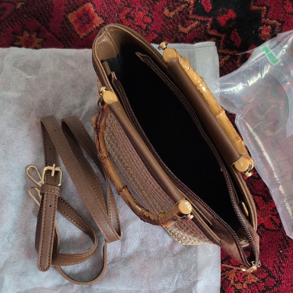 New Without Tags Woven Handbag with Bamboo Handle - Picture 6 of 6